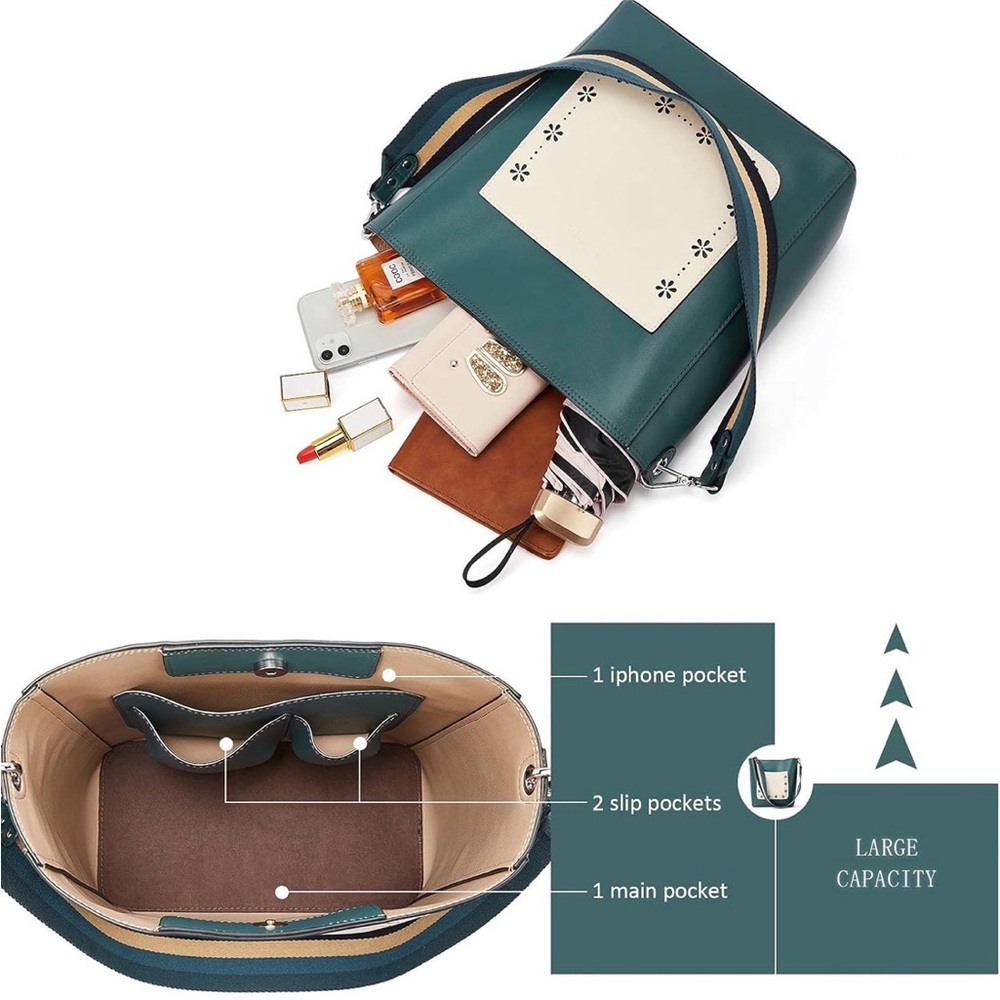 BROMEN Hobo Bags - Vegan Leather Bucket Crossbody Purse - Picture 11 of 13
